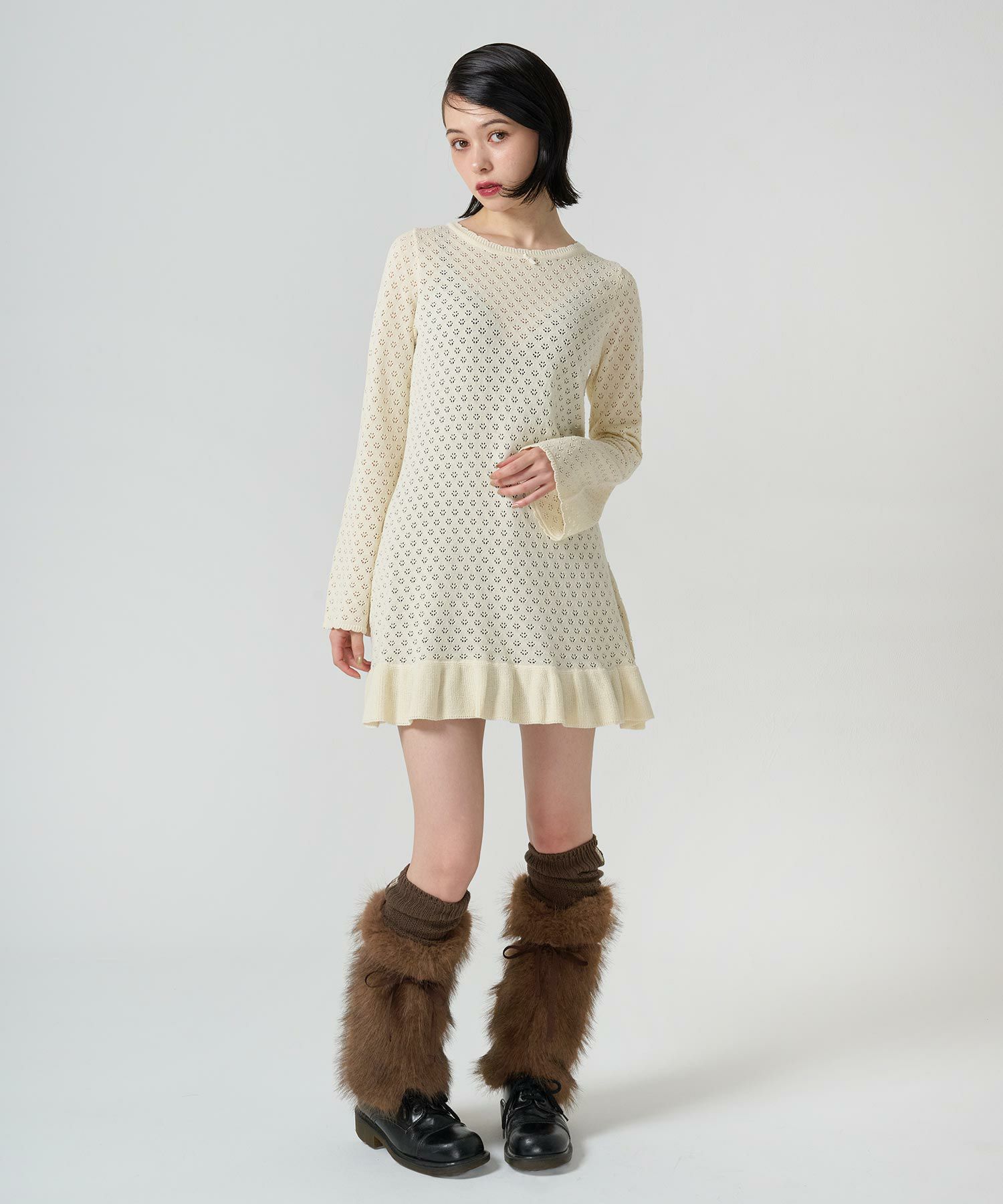 ミニ丈 透かし編みニットワンピース TINA：JOJUN 全2色｜tnj341-0958 