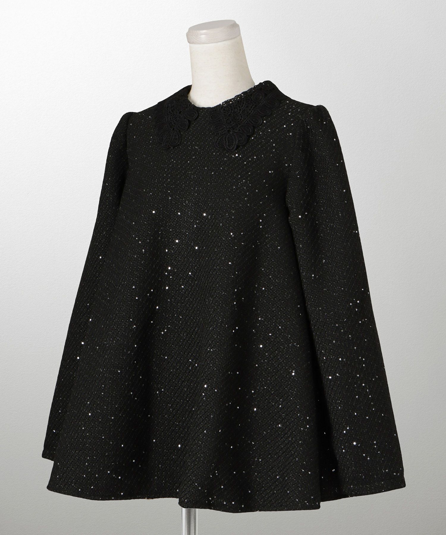 パフスリーブ フレア 上品 秋冬 チュニック/ブラックミックス/ネイビー/アイボリー/ブラック/M