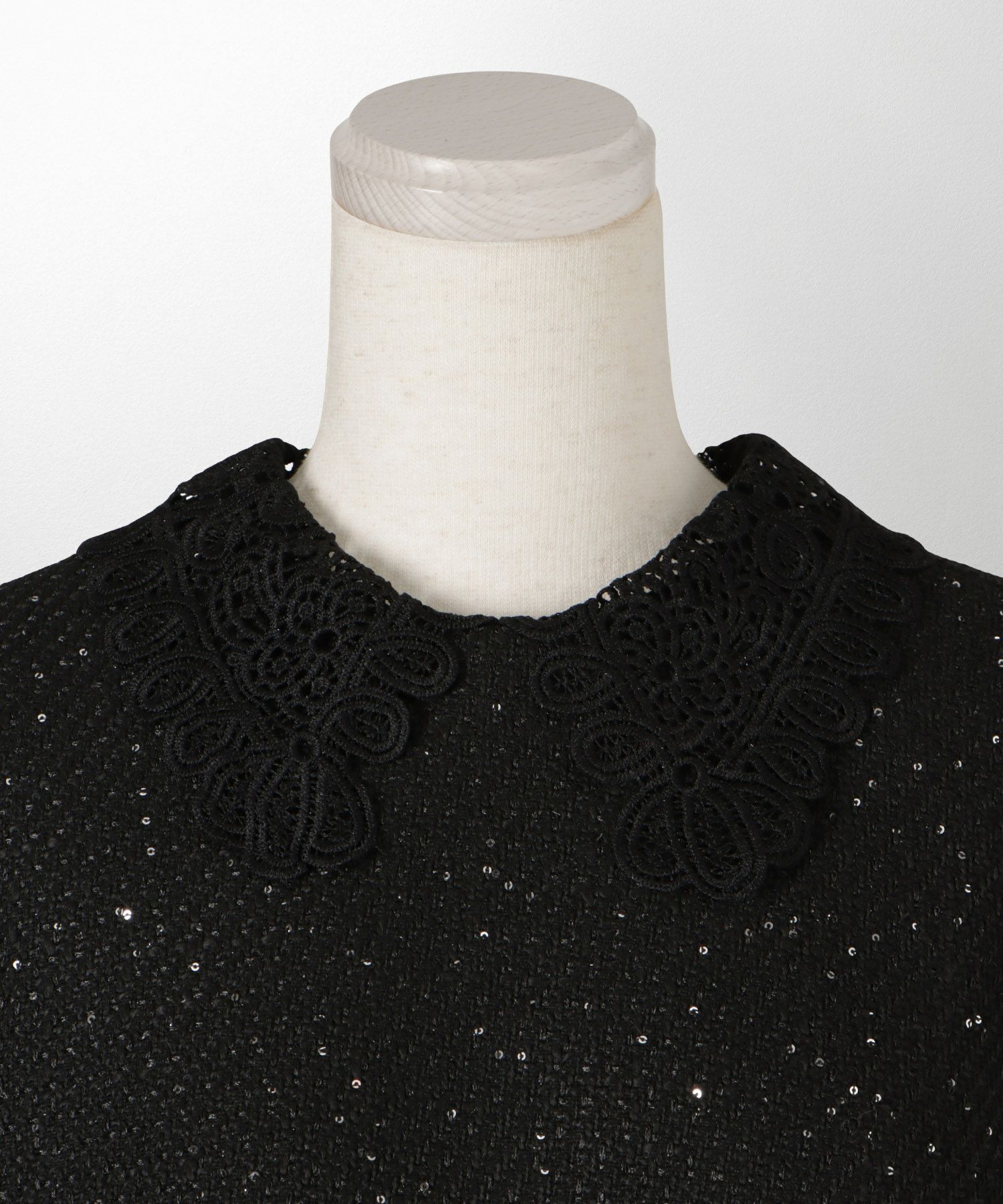 パフスリーブ フレア 上品 秋冬 チュニック/ブラックミックス/ネイビー/アイボリー/ブラック/M