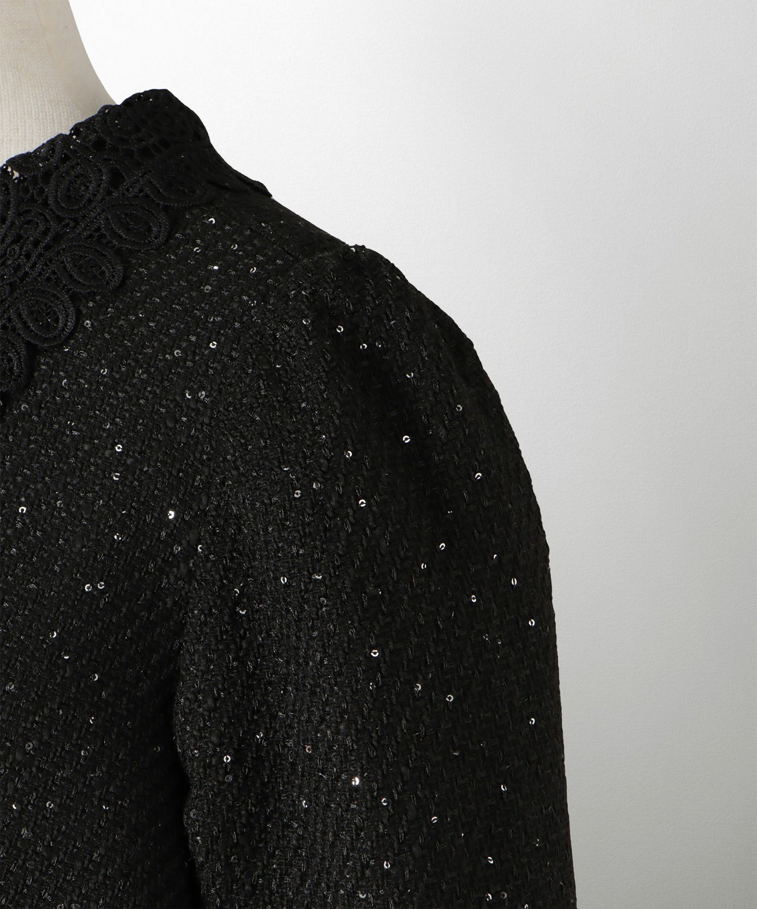 パフスリーブ フレア 上品 秋冬 チュニック/ブラックミックス/ネイビー/アイボリー/ブラック/M