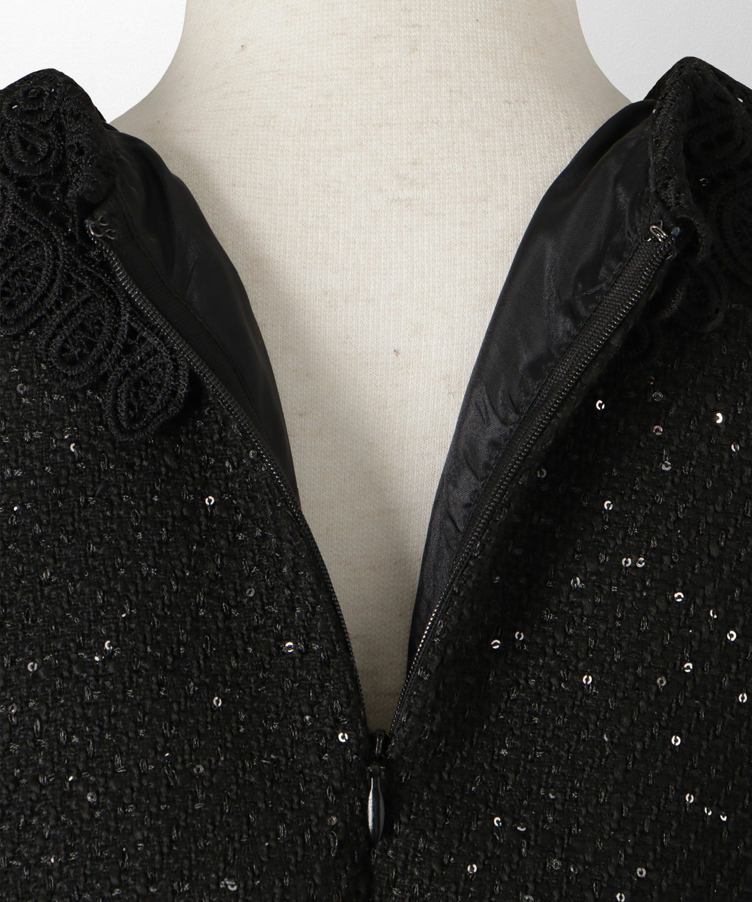 パフスリーブ フレア 上品 秋冬 チュニック/ブラックミックス/ネイビー/アイボリー/ブラック/M