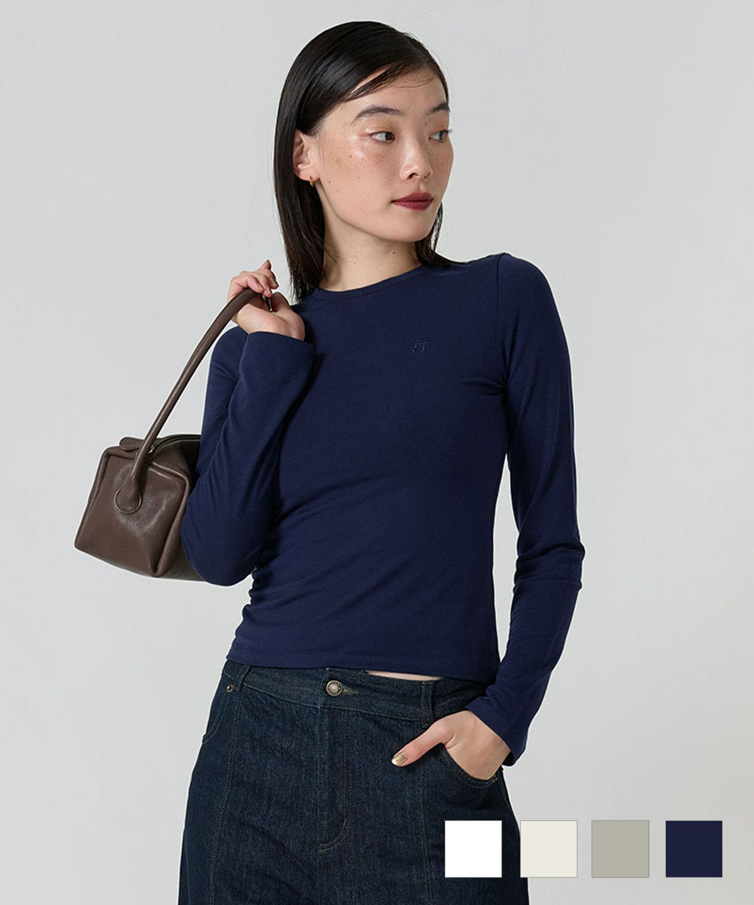 エンブレム入り ロングスリーブカットソー TINA：JOJUN 全4色｜tnj541 