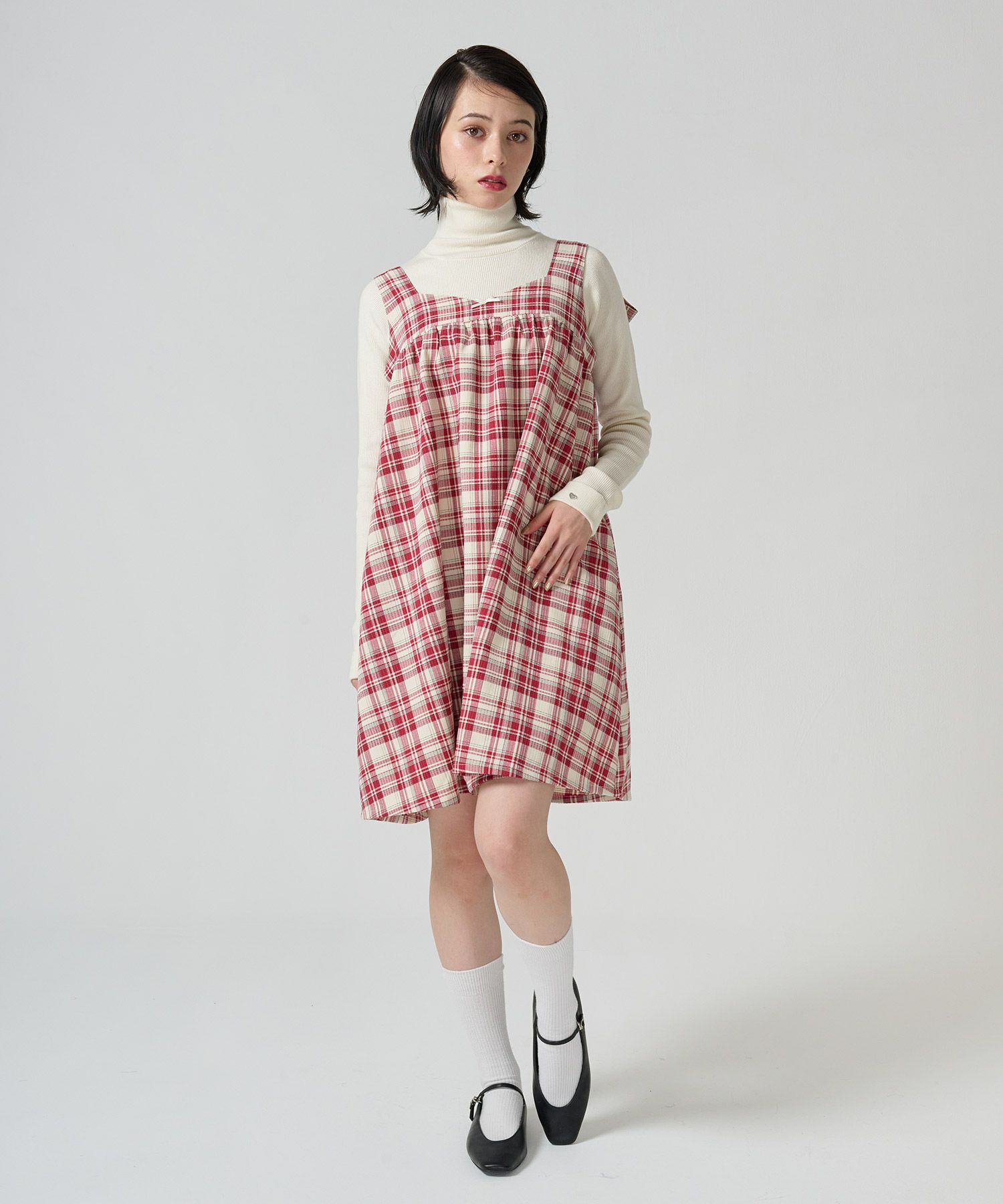 チェック柄 バックリボンワンピース TINA：JOJUN 全2色｜tnj341-0952 