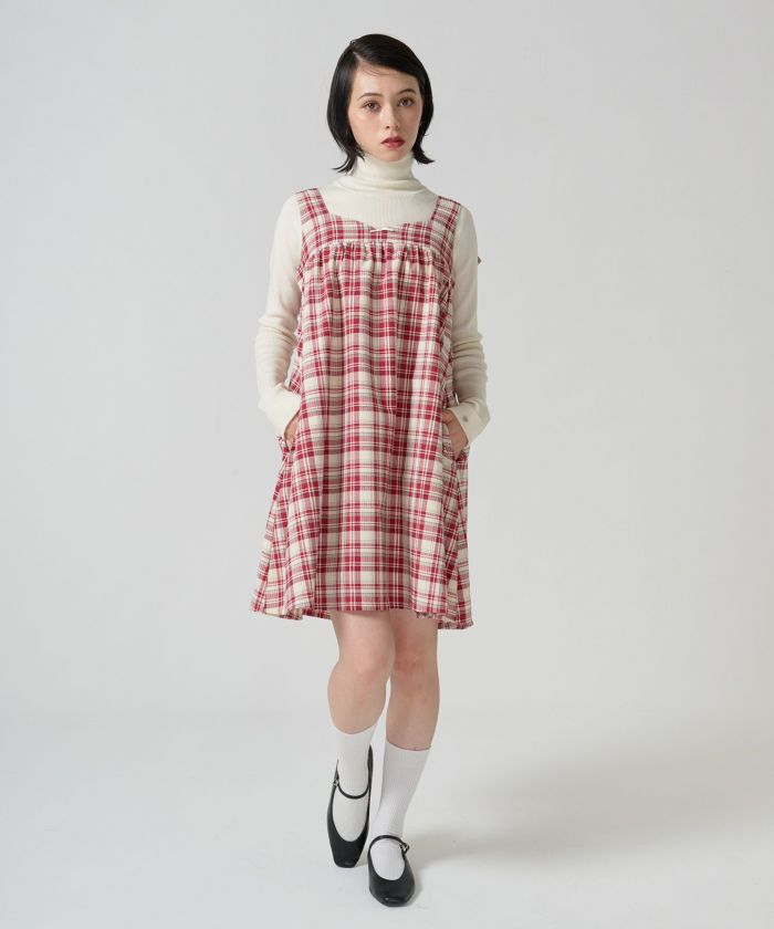 チェック柄 バックリボンワンピース ブラック TINA：JOJUN チェック柄 バックリボンワンピース TINA：JOJUN 全2色｜tnj341