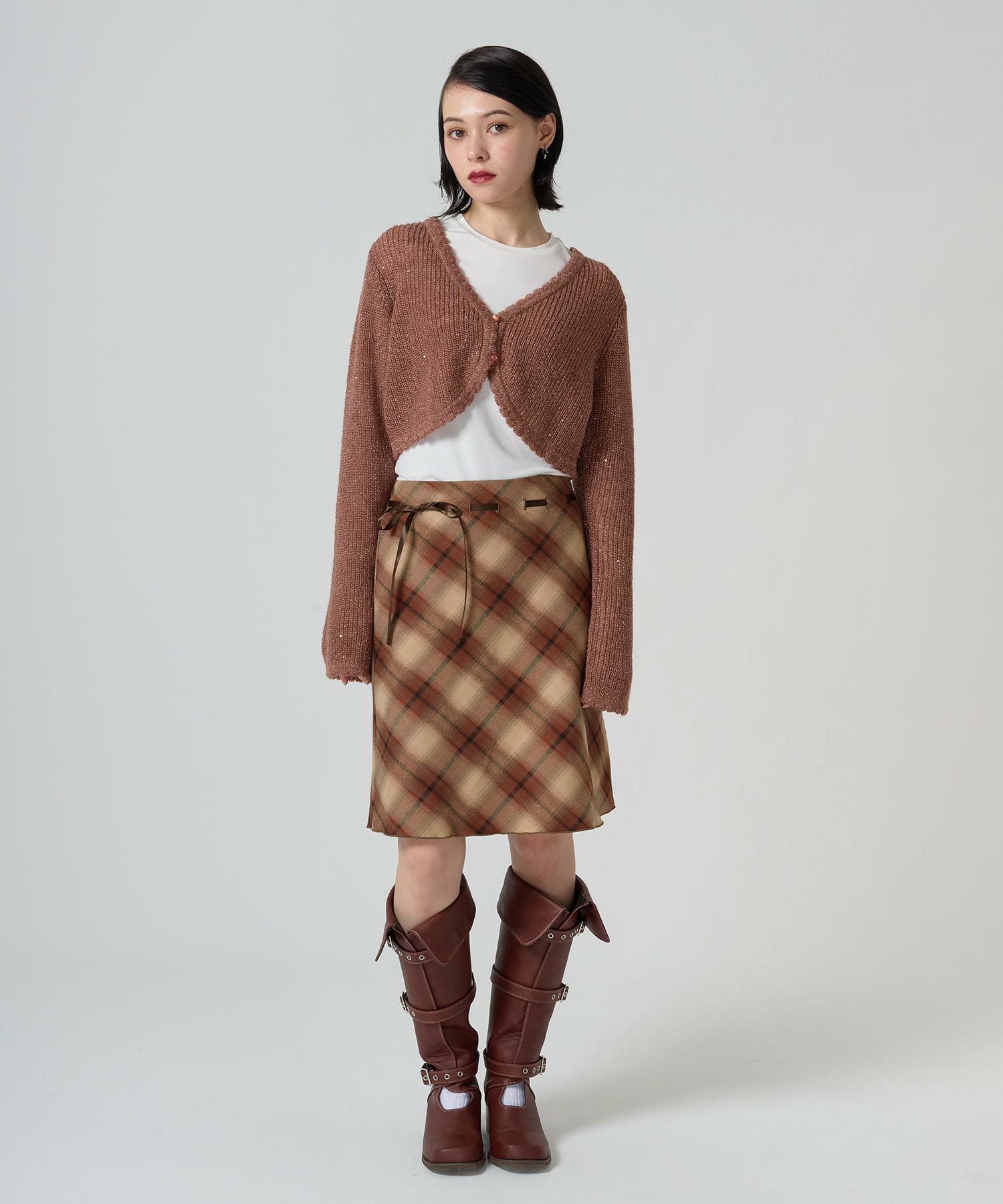 スカート/チェック柄/ひざ丈/ウエストリボン