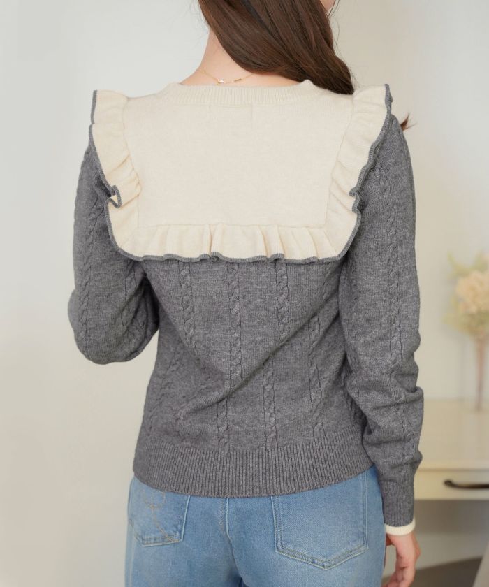 ニット セーター vaniller オリジナル刺繍入り ケーブル フレア袖 ニット le reve vaniller レディース セール】vanillerオリジナル ロゴ刺繍 ケーブル ニット le reve