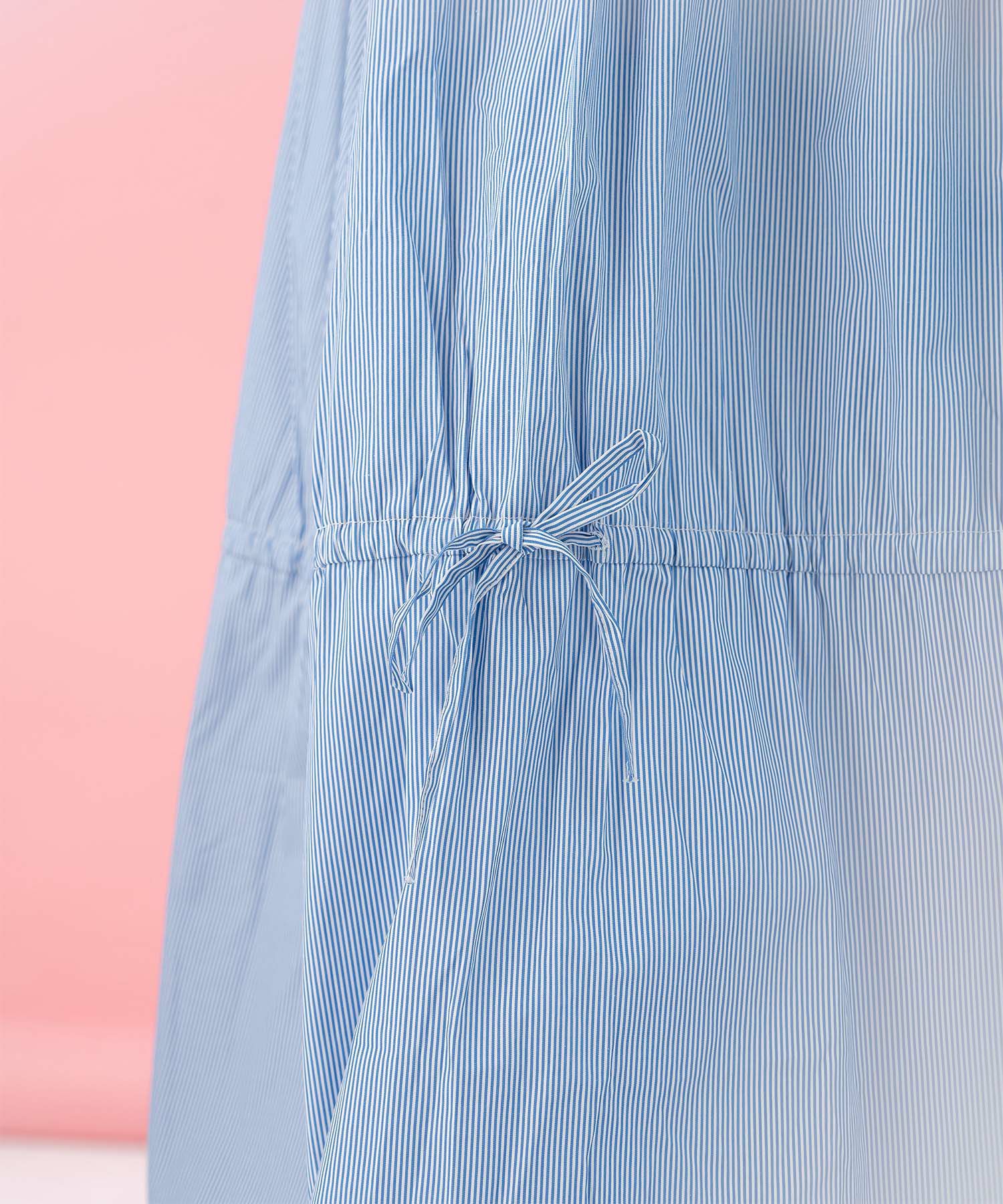 ストライプ フェミニン マキシ丈 ロング 秋 /アイボリー/ブルー/M