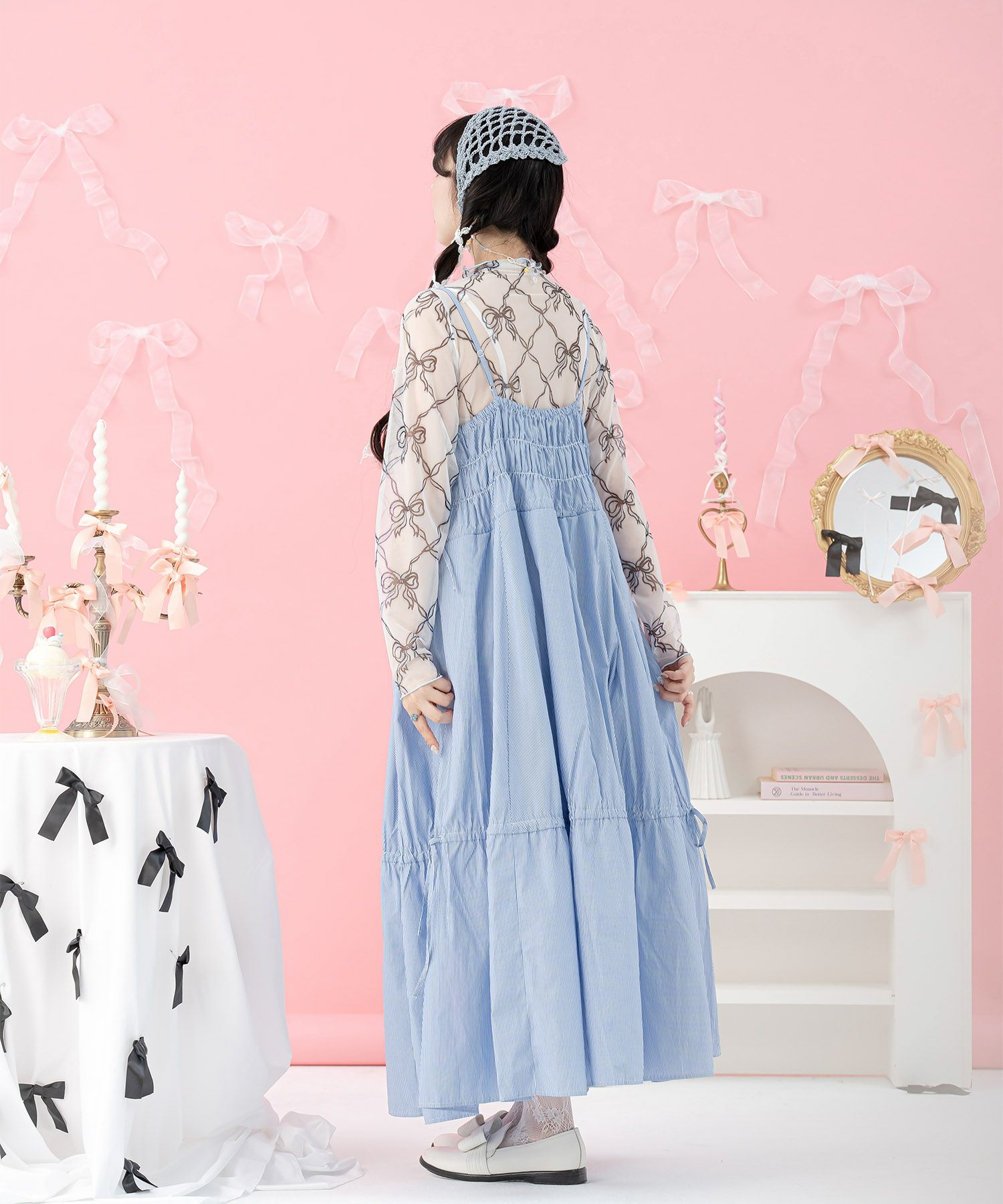 配色メロー レイヤード ストレッチ ガーリー 秋/ブルーリボン/M