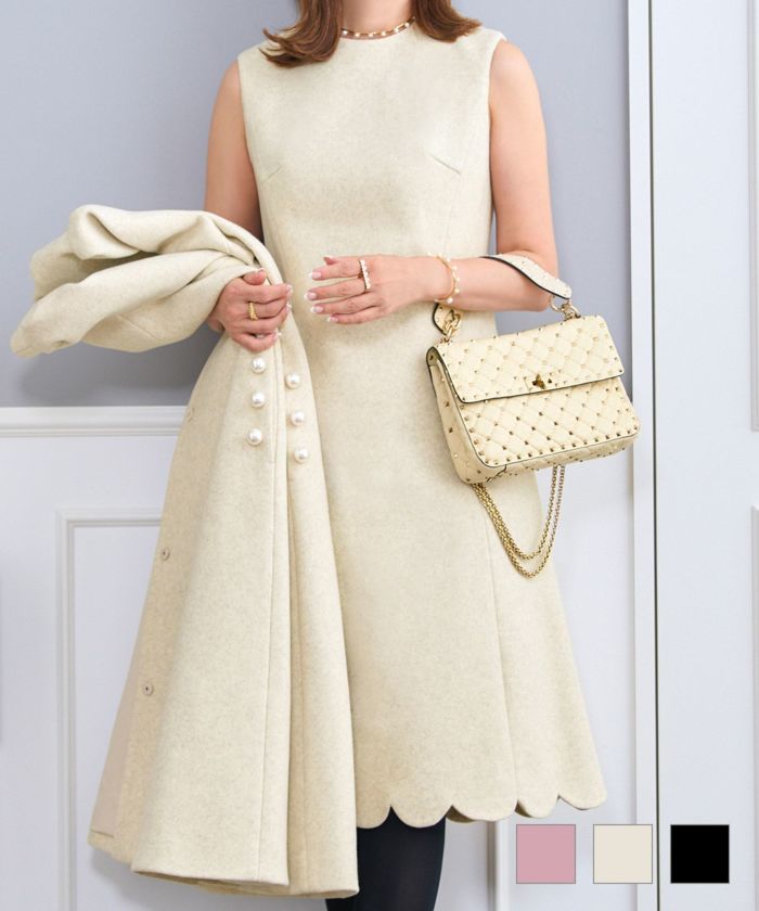 襟取外し可能2WAYウール調スカラップワンピースPrimaScherrer