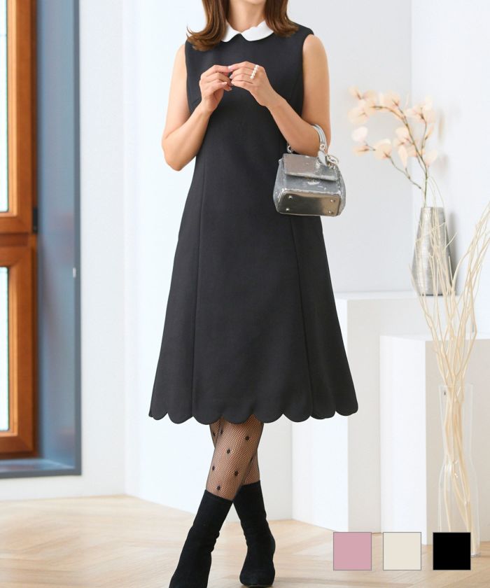 襟取外し可能2WAYウール調スカラップワンピースPrimaScherrer