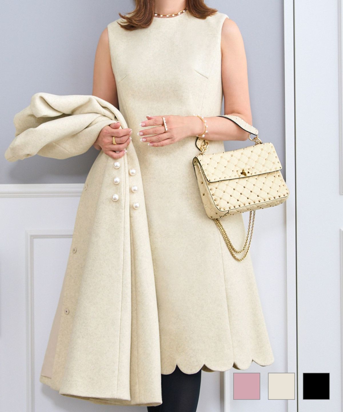 襟取外し可能2WAYウール調スカラップワンピースPrimaScherrer