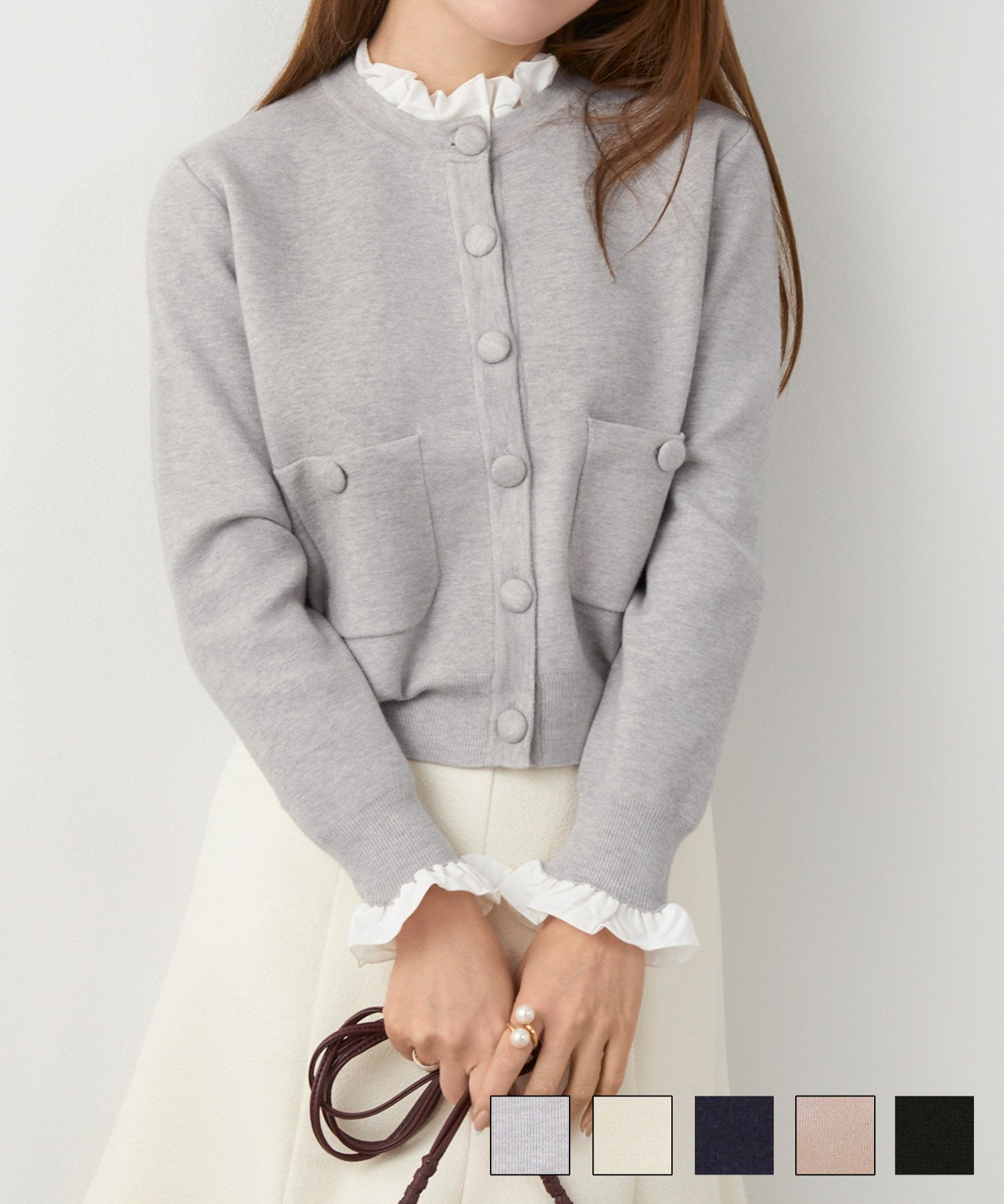 ミラノリブフリル付きニットカーディガンLiala×PG