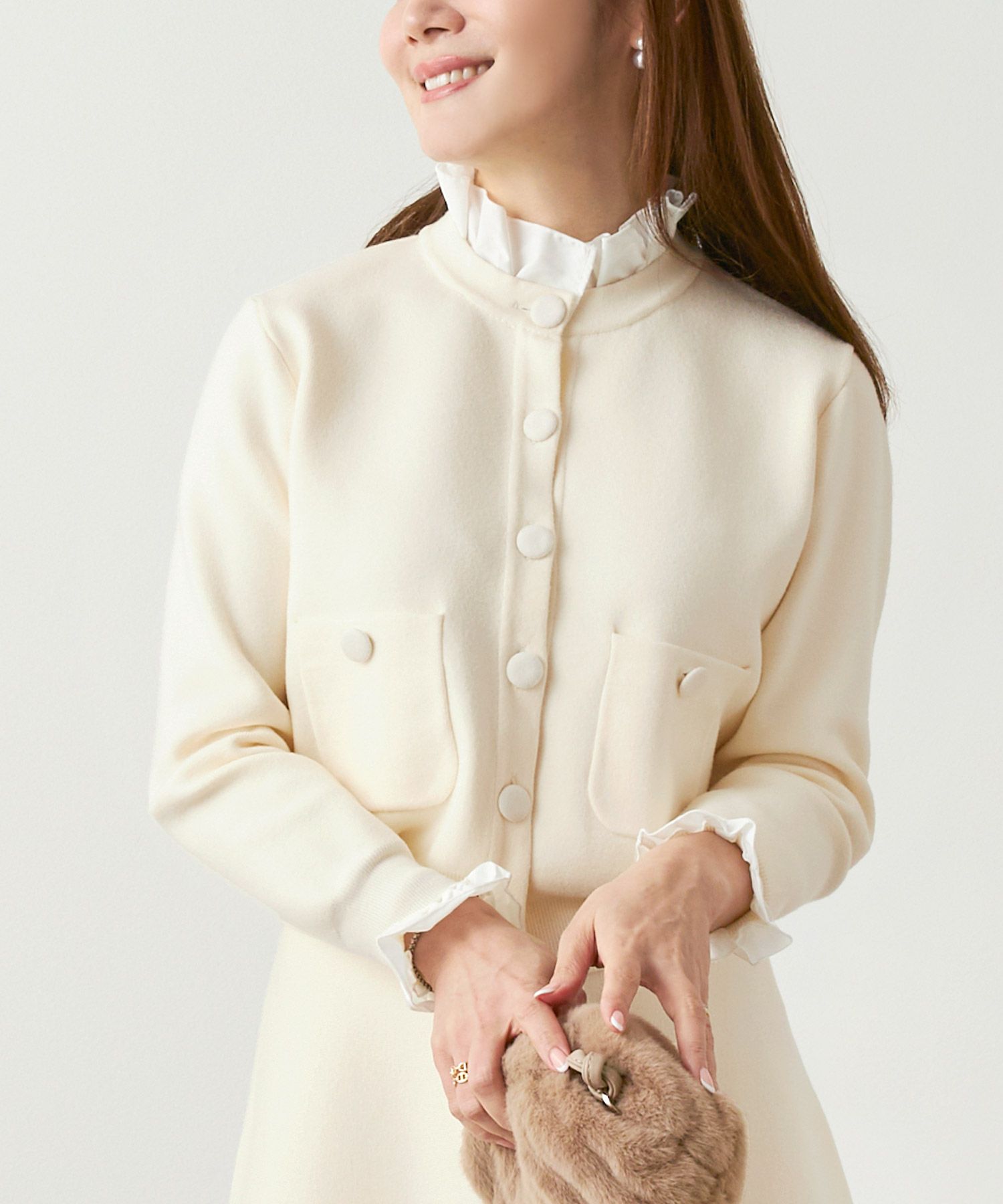 ミラノリブ フリル付き ニット カーディガン Liala×PG 全4色｜lpg441  