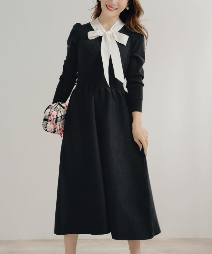 新色追加 手洗い可 長袖 ロング レディース 秋 春 フレア 黒 可愛い オフィス きれいめ ジョイントスペース