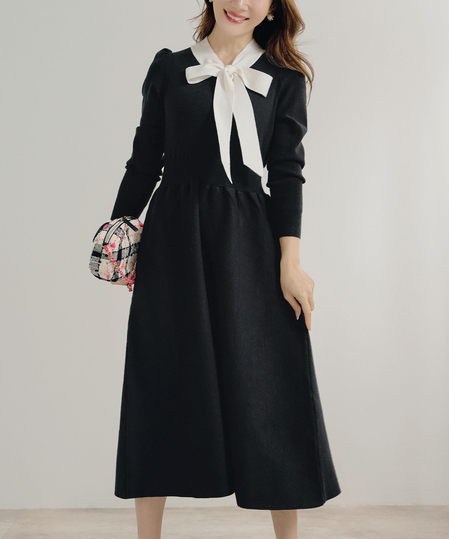 新色追加 手洗い可 長袖 ロング レディース 秋 春 フレア 黒 可愛い オフィス きれいめ ジョイントスペース