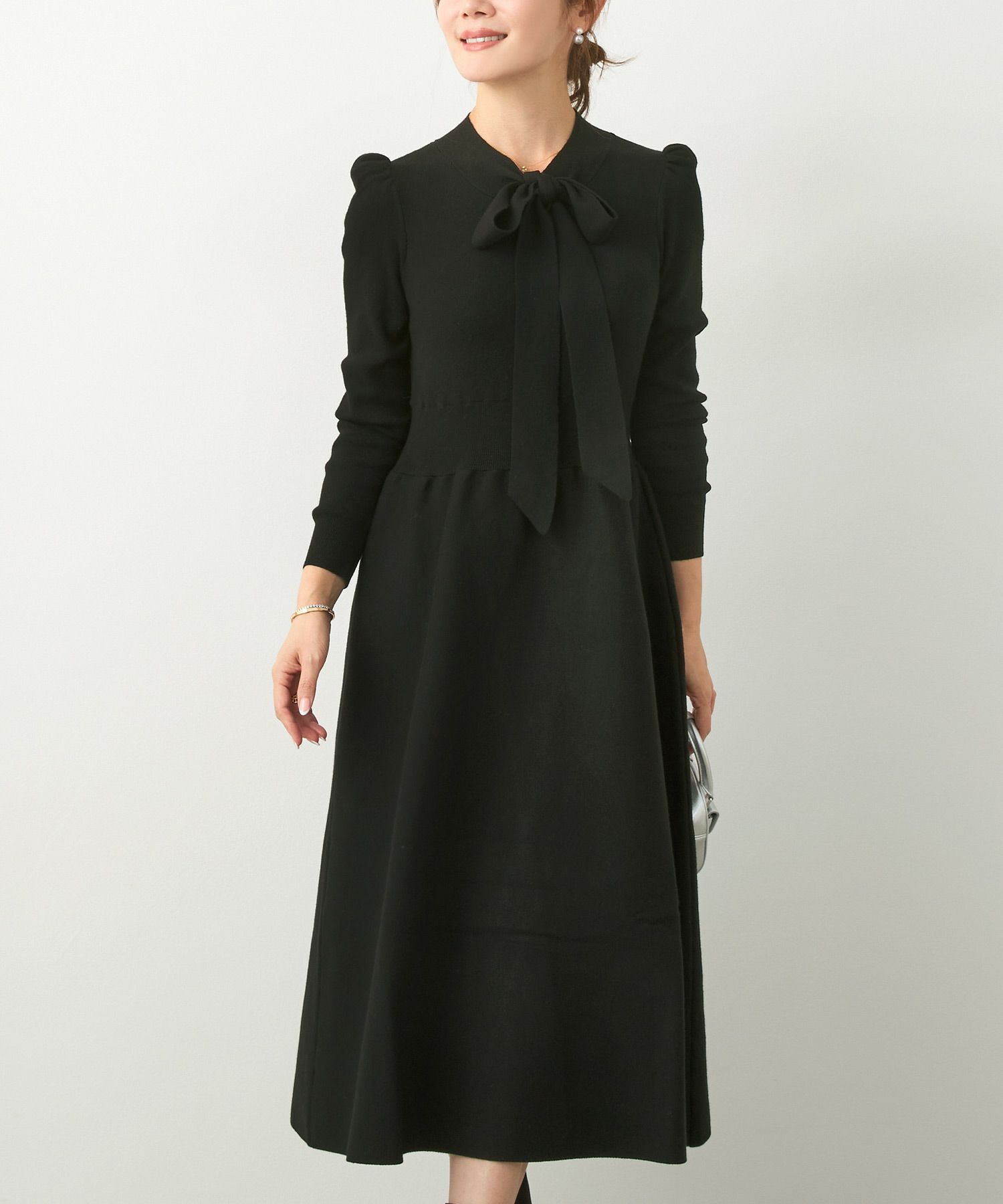 新色追加 手洗い可 長袖 ロング レディース 秋 春 フレア 黒 可愛い オフィス きれいめ ジョイントスペース