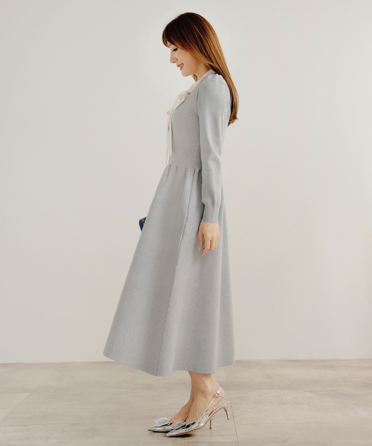 新色追加 手洗い可 長袖 ロング レディース 秋 春 フレア 黒 可愛い オフィス きれいめ ジョイントスペース