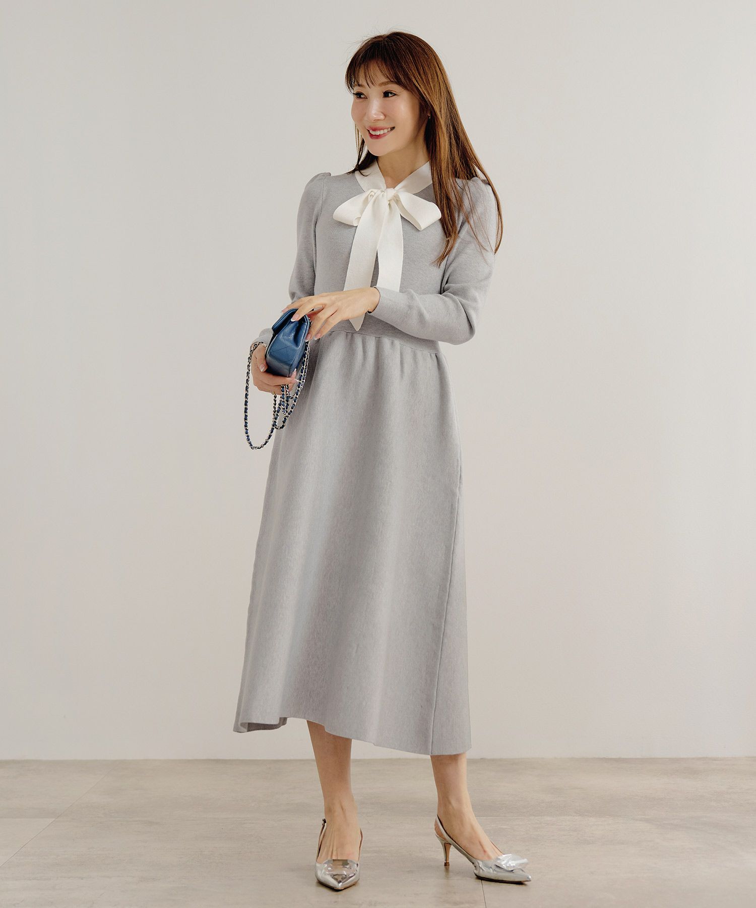 新色追加 手洗い可 長袖 ロング レディース 秋 春 フレア 黒 可愛い オフィス きれいめ ジョイントスペース