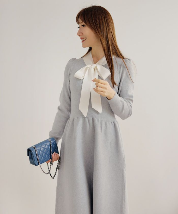 ボウタイ ニット ワンピース Liala×PG 全5色｜lpg341-2034【3】 - 長袖