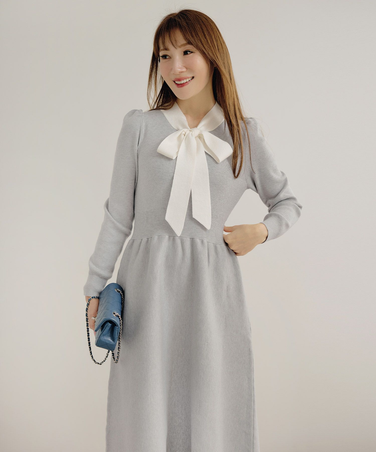 手洗い可ニットワンピース長袖ロングレディース秋春フレア黒可愛いオフィスきれいめジョイントスペース