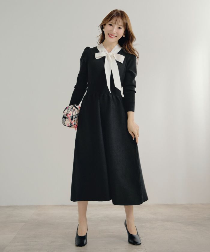 新色追加 手洗い可 長袖 ロング レディース 秋 春 フレア 黒 可愛い オフィス きれいめ ジョイントスペース