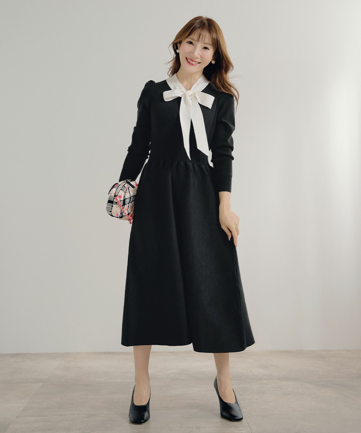 新色追加 手洗い可 長袖 ロング レディース 秋 春 フレア 黒 可愛い オフィス きれいめ ジョイントスペース