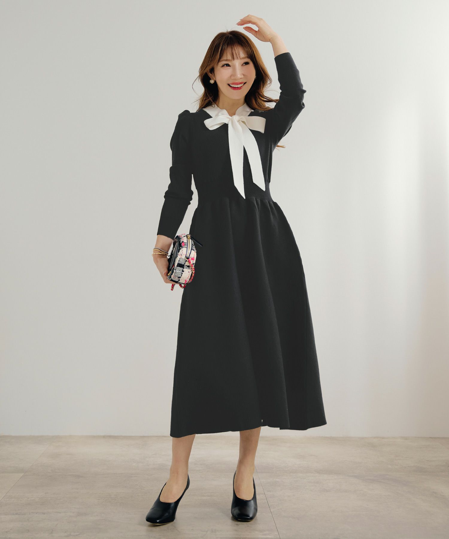 新色追加 手洗い可 長袖 ロング レディース 秋 春 フレア 黒 可愛い オフィス きれいめ ジョイントスペース