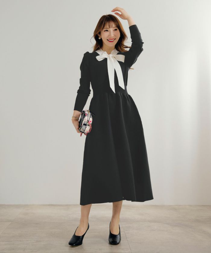 新色追加 手洗い可 長袖 ロング レディース 秋 春 フレア 黒 可愛い オフィス きれいめ ジョイントスペース