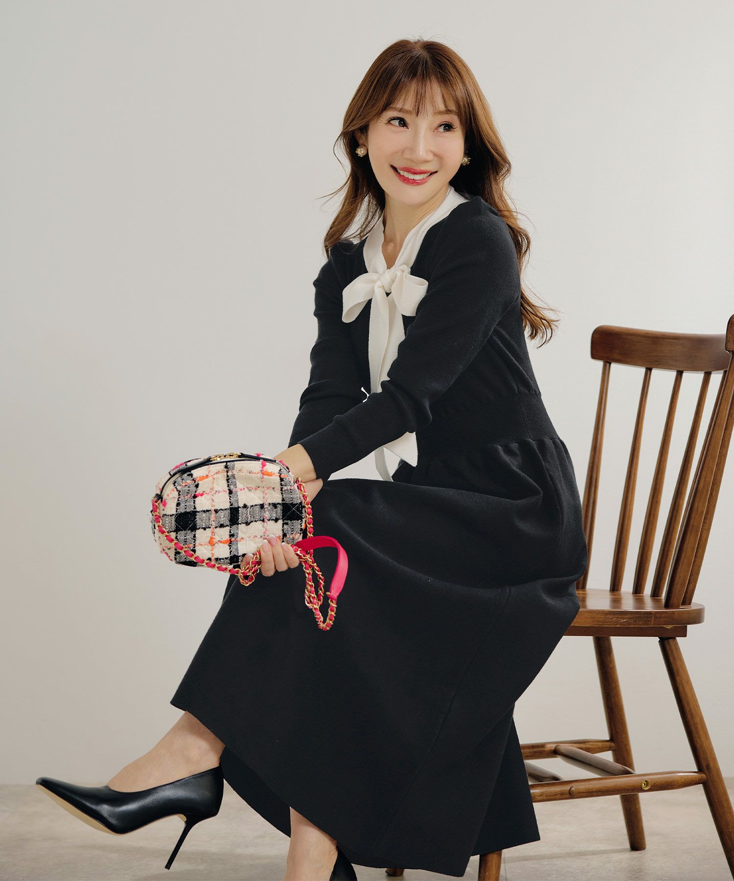 新色追加 手洗い可 長袖 ロング レディース 秋 春 フレア 黒 可愛い オフィス きれいめ ジョイントスペース