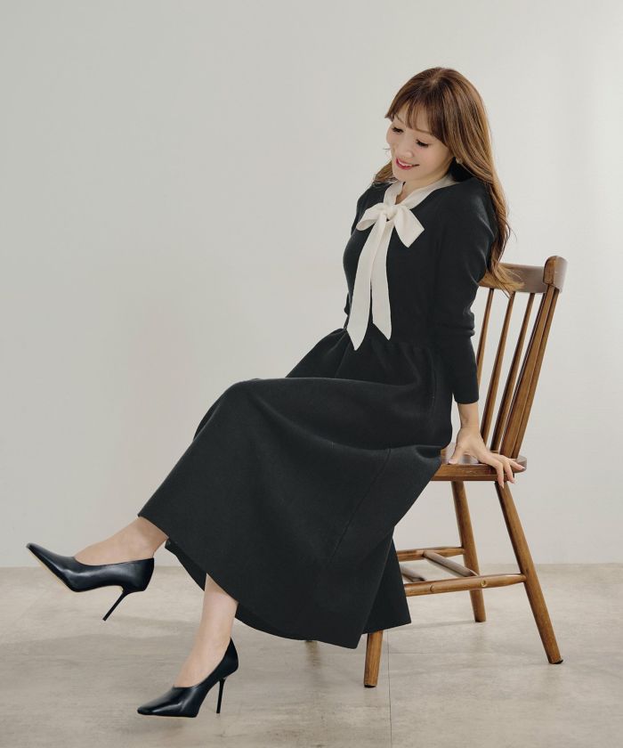 新色追加 手洗い可 長袖 ロング レディース 秋 春 フレア 黒 可愛い オフィス きれいめ ジョイントスペース