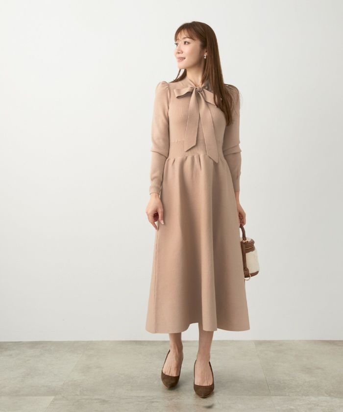 新色追加 手洗い可 長袖 ロング レディース 秋 春 フレア 黒 可愛い オフィス きれいめ ジョイントスペース