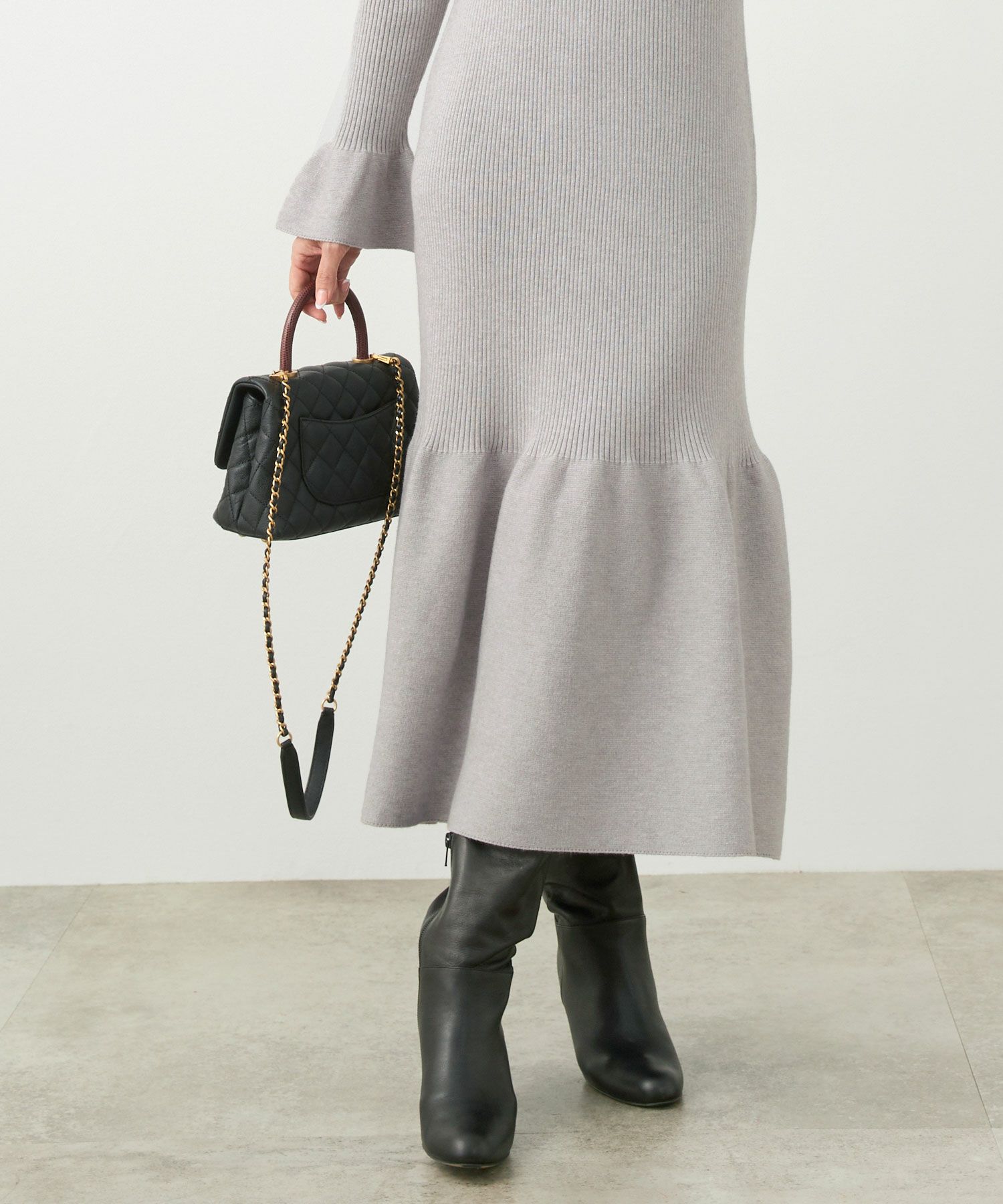 手洗い可ニットワンピースレディース長袖秋冬春かわいいオフィスきれいめ大人細身ジョイントスペース