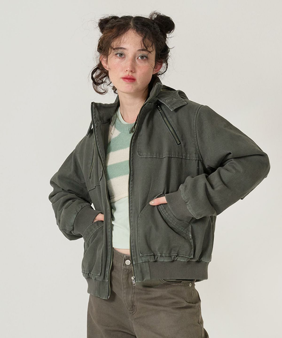 TINA:JOJUN ジップアップフード付き ボンバージャケット SNAP一覧 | TINA：JOJUN（ティーナ：ジョジュン）Staff Snap