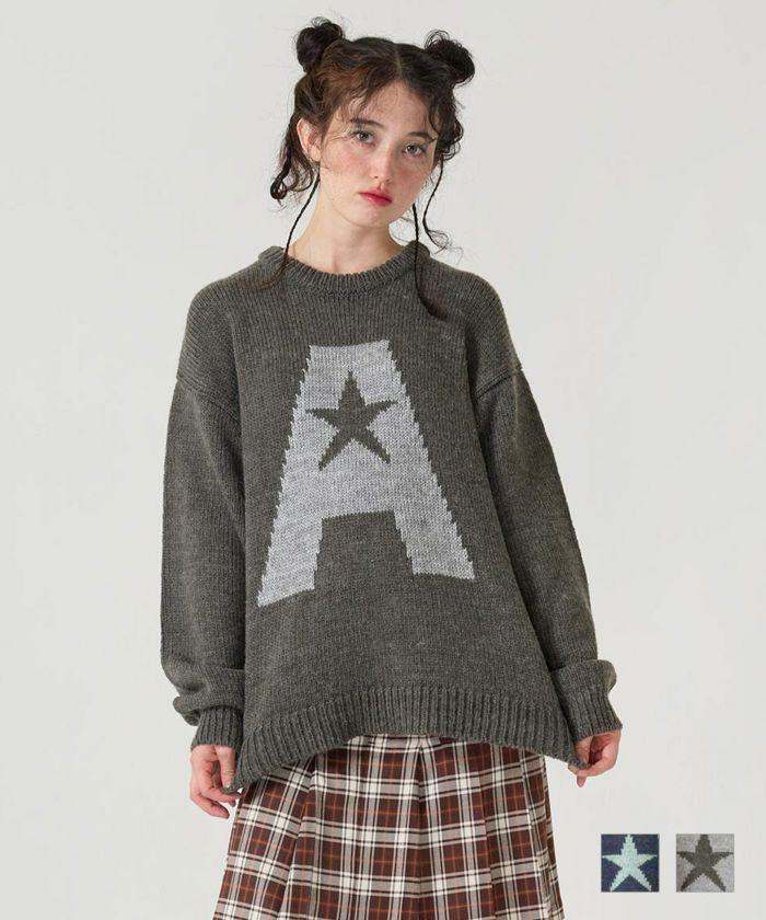 【TINA:JOJUN】Aロゴ ニットプルオーバー Aロゴ ニットプルオーバー TINA：JOJUN（ニット/セーター