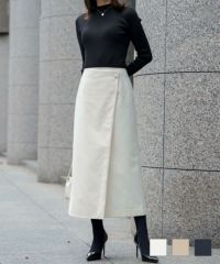 ウールライクラップスカート HUIT アイボリー/ベージュ/ブラック