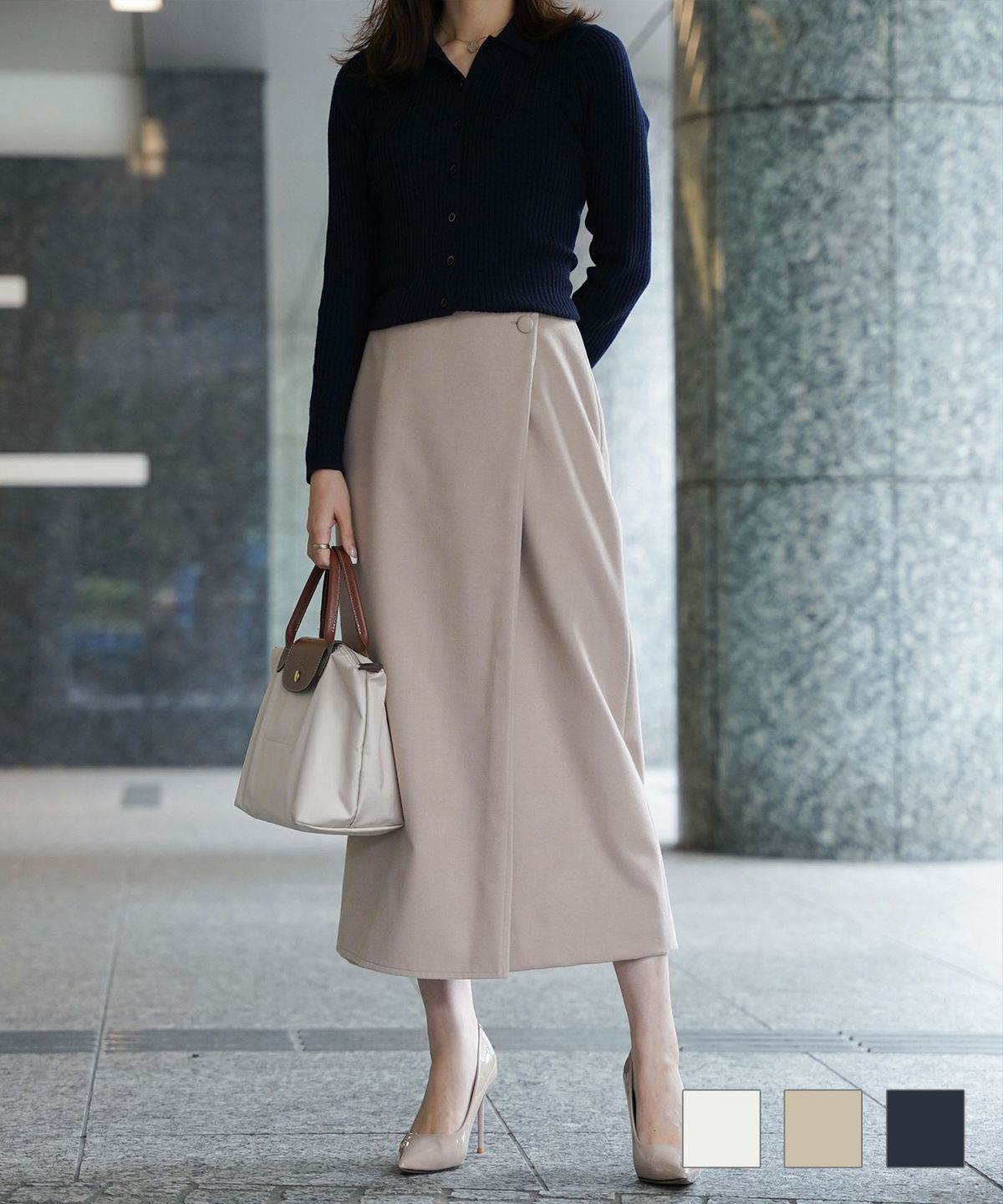 ウールライクラップスカート HUIT アイボリー/ベージュ/ブラック