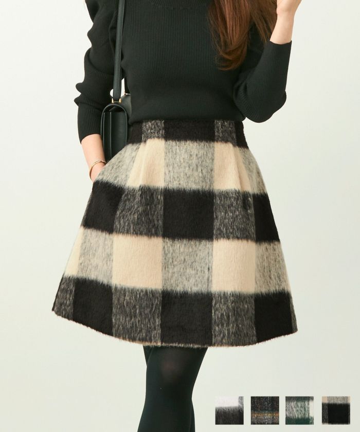 起毛 チェック 台形 ミニ スカート Liala×PG