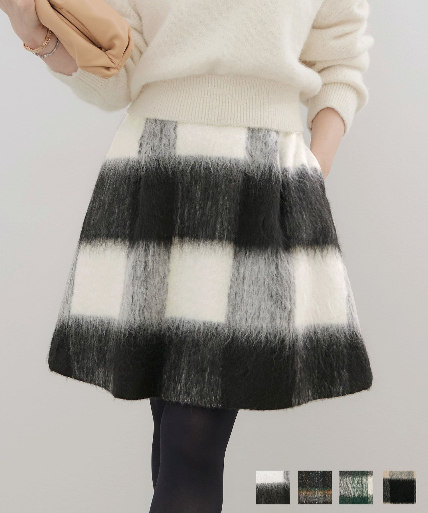 起毛 チェック 台形 ミニ スカート Liala×PG