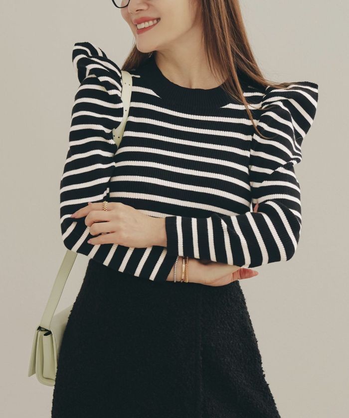 手洗い可ニットトップス秋春冬白黒長袖レディースかわいいきれいめオフィスジョイントスペース