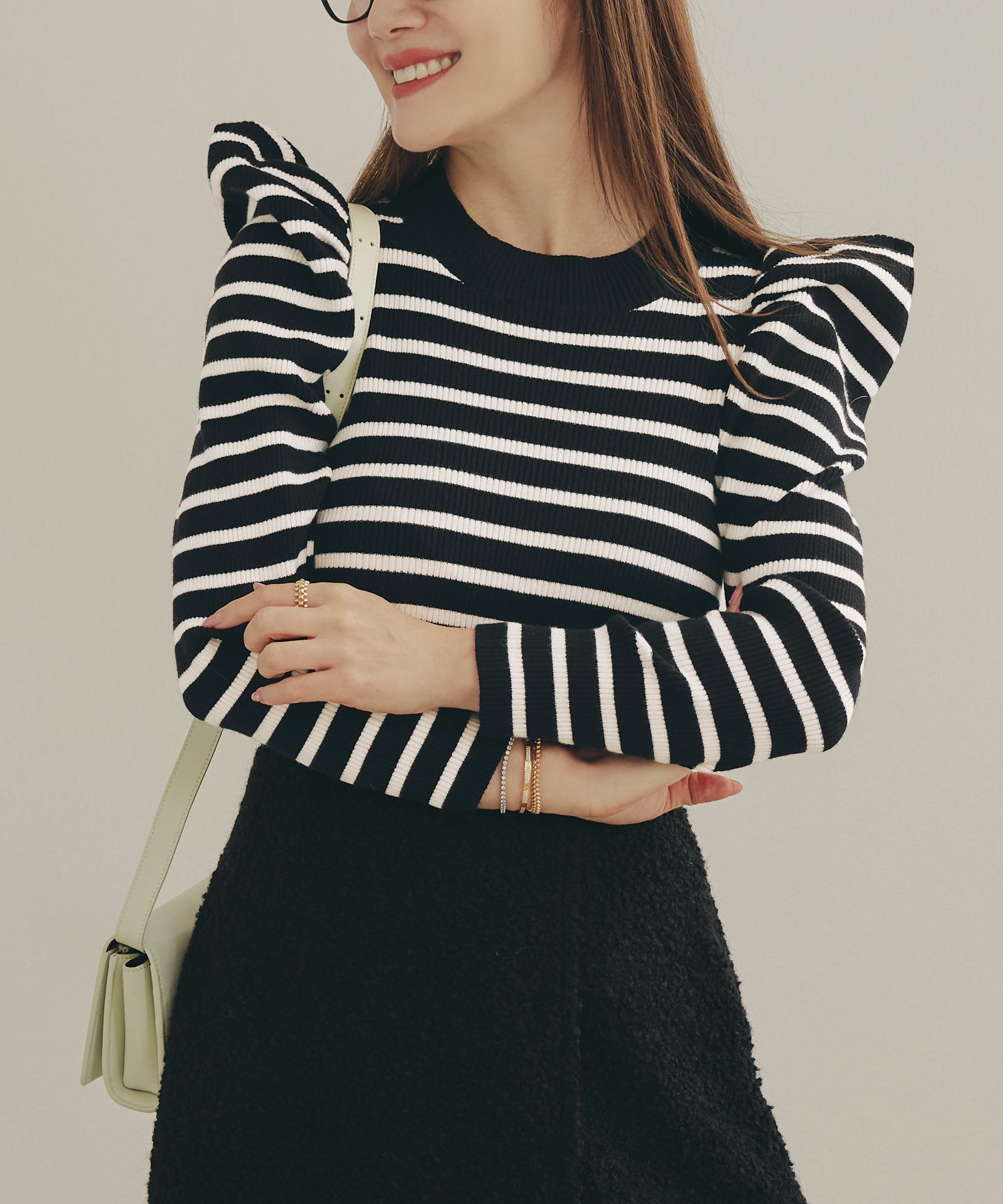 手洗い可ニットトップス秋春冬白黒長袖レディースかわいいきれいめオフィスジョイントスペース