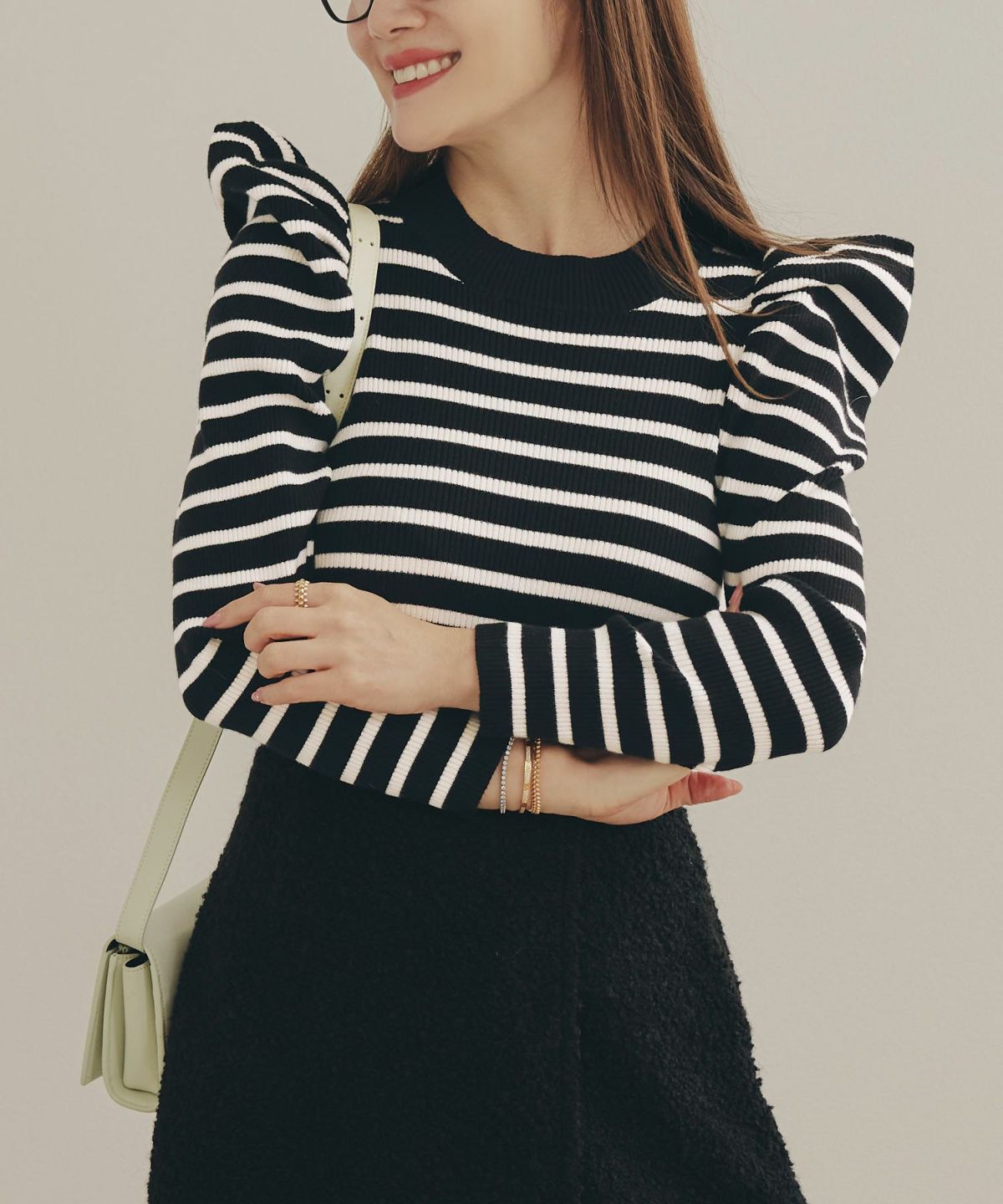 手洗い可ニットトップス秋春冬白黒長袖レディースかわいいきれいめオフィスジョイントスペース