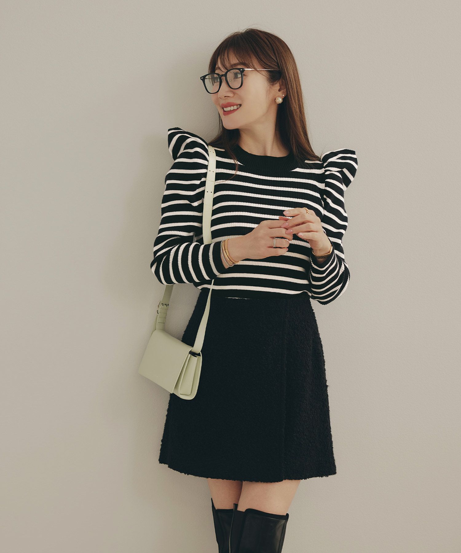 手洗い可ニットトップス秋春冬白黒長袖レディースかわいいきれいめオフィスジョイントスペース