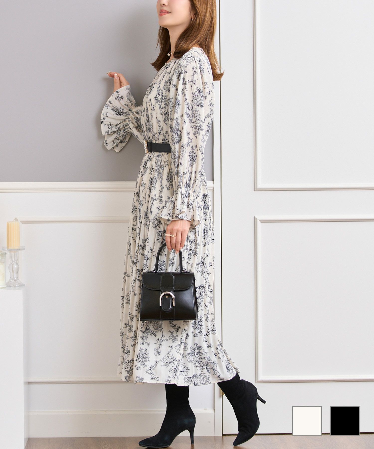 ドローイングフラワープリントワンピースPrimaScherrer全2色｜psc351-0910【1】