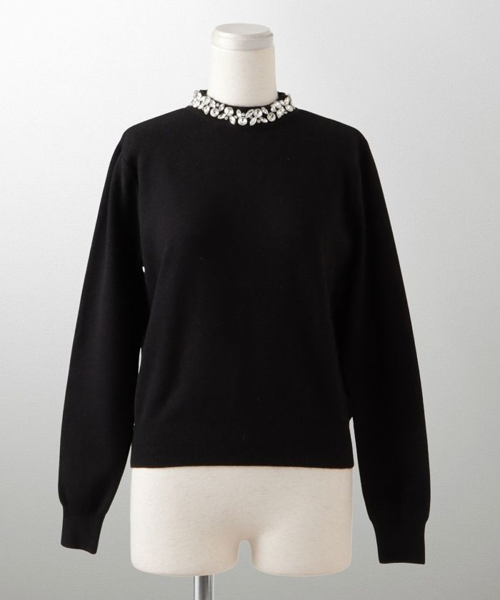 40 N°21 安全ピン　ビジュー　ニット ビジューネック ニット プルオーバー HUIT 全4色｜hit441-0194