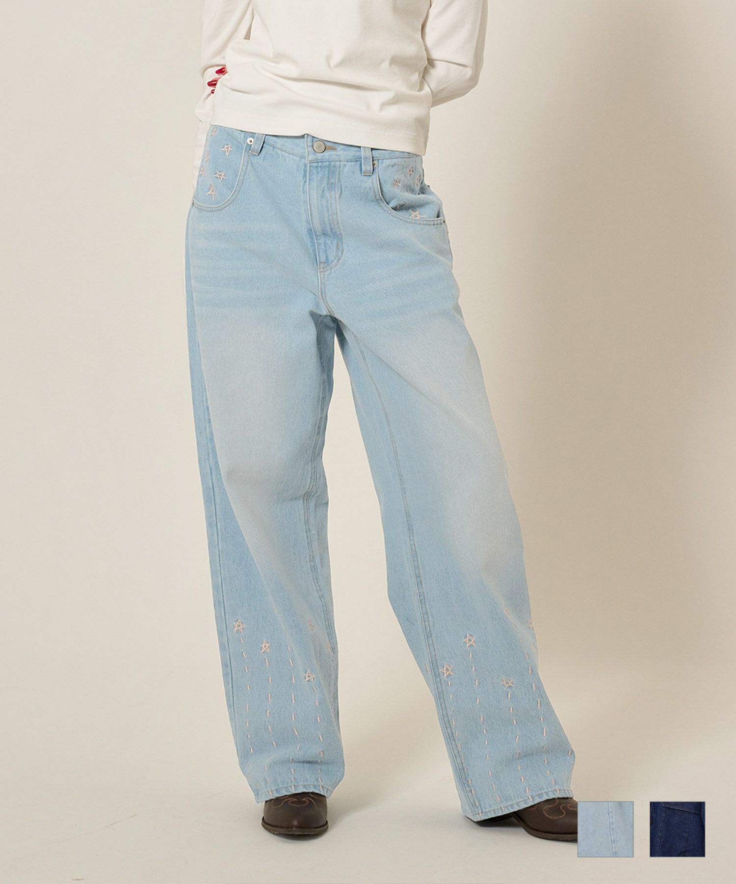 デニム/パンツ/ボトムス/インディゴ/サックス