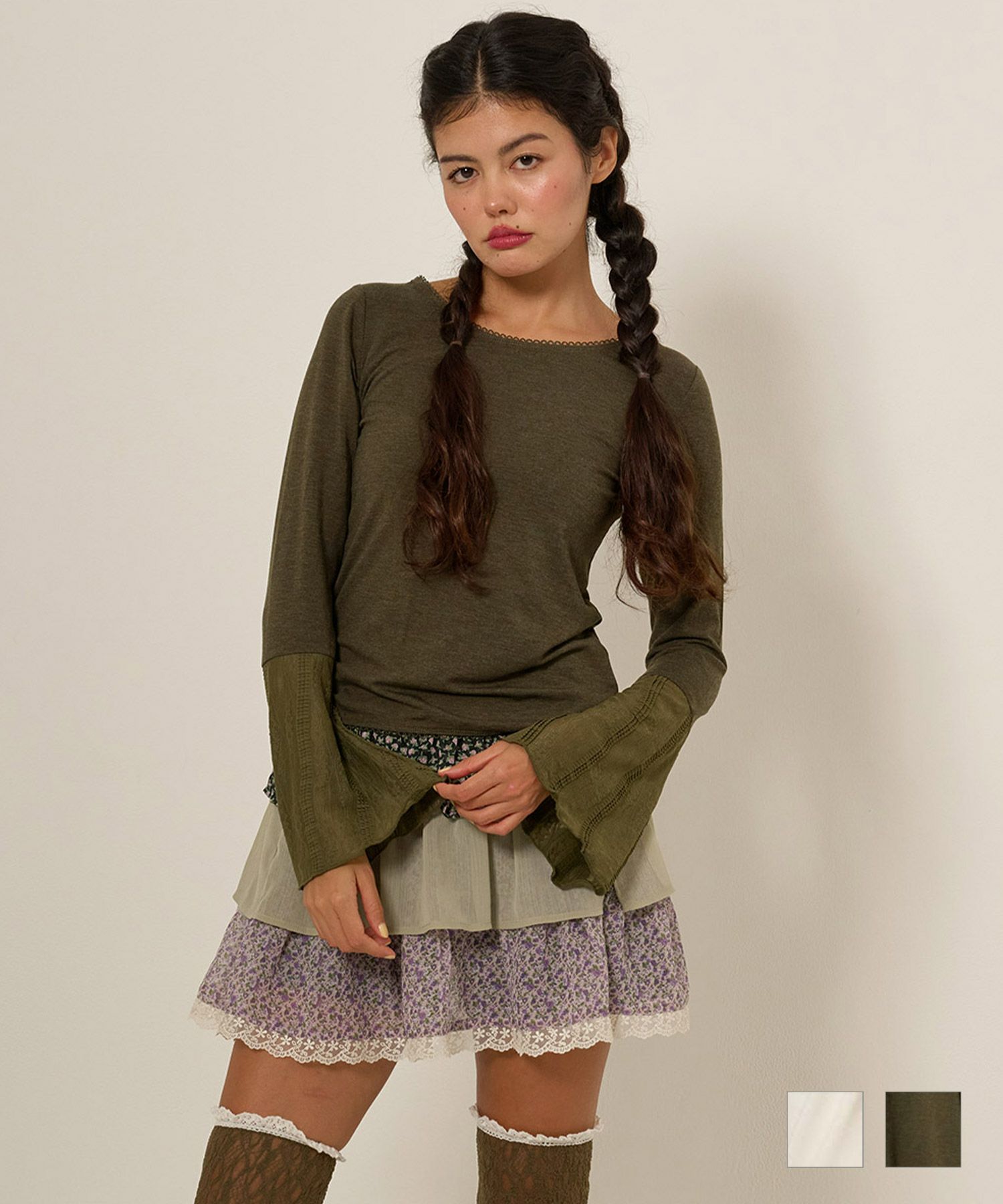 長袖/カットソー/フレアスリーブ