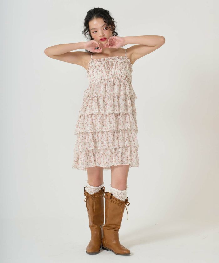 5/上旬頃発送予定！小花柄 フリルキャミワンピース TINA：JOJUN