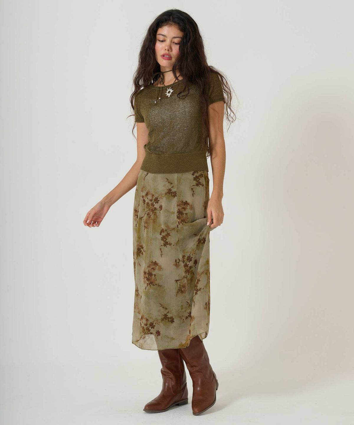 スカート/ボトムス/花柄/プリント