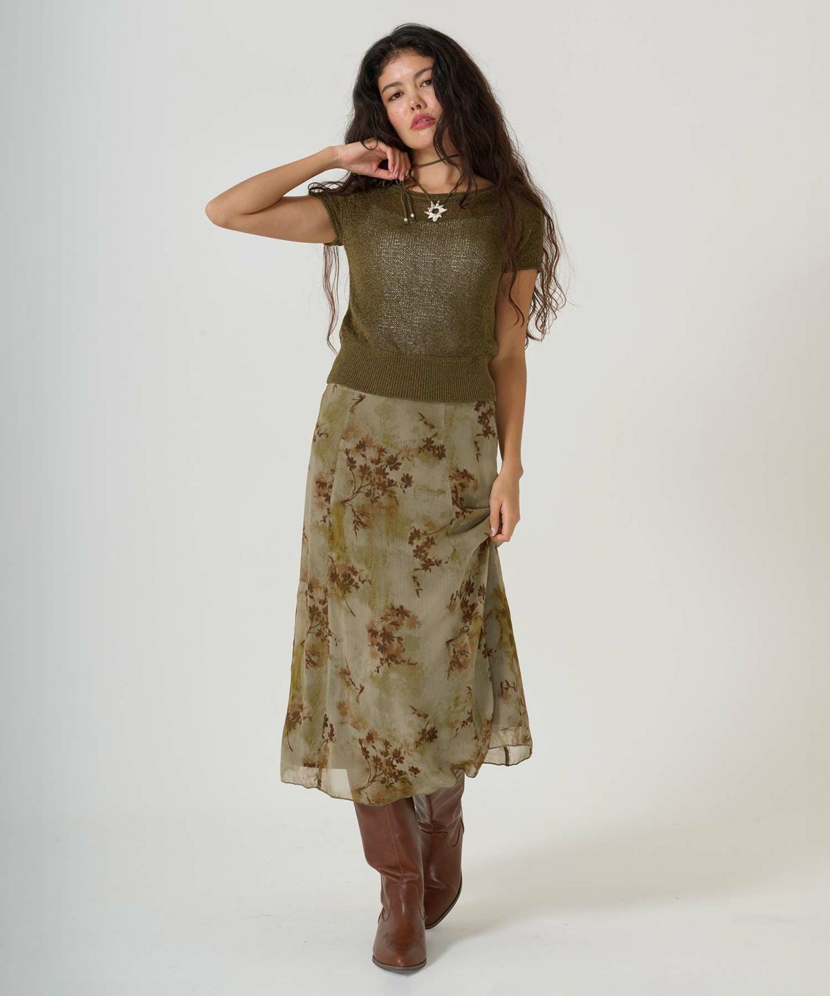 スカート/ボトムス/花柄/プリント