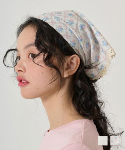 小物 tina 刺繍入り レース付きバンダナ TINA：JOJUN 全2色｜tnj924-0983